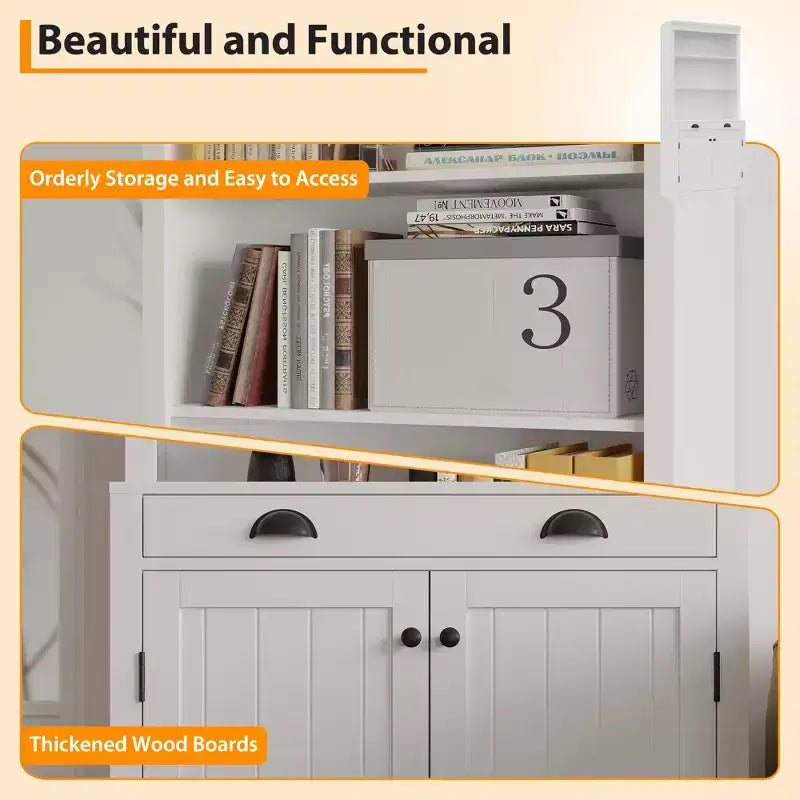 Libreria autoportante alta 178 cm, Scaffale in legno a 5 ripiani con ripiani aperti e armadietto, Mobile moderno per esposizione e conservazione, Credenza dispensa