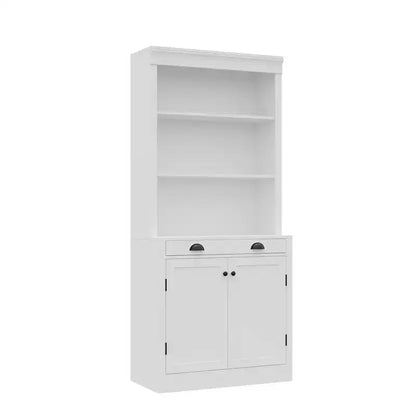 Libreria autoportante alta 178 cm, Scaffale in legno a 5 ripiani con ripiani aperti e armadietto, Mobile moderno per esposizione e conservazione, Credenza dispensa