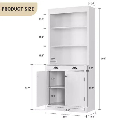 Libreria autoportante alta 178 cm, Scaffale in legno a 5 ripiani con ripiani aperti e armadietto, Mobile moderno per esposizione e conservazione, Credenza dispensa