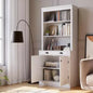 Libreria autoportante alta 178 cm, Scaffale in legno a 5 ripiani con ripiani aperti e armadietto, Mobile moderno per esposizione e conservazione, Credenza dispensa