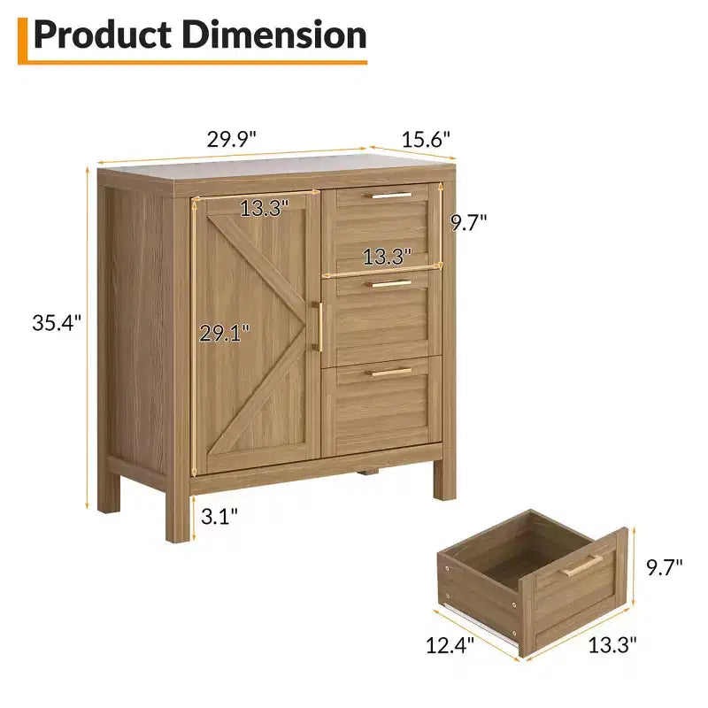 Cassettiera in legno con 3 cassetti per soggiorno, Noce
