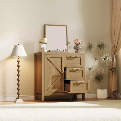 Cassettiera in legno con 3 cassetti per soggiorno, Noce