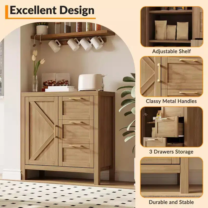 Cassettiera in legno con 3 cassetti per soggiorno, Noce