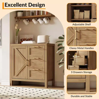 Cassettiera in legno con 3 cassetti per soggiorno, Noce