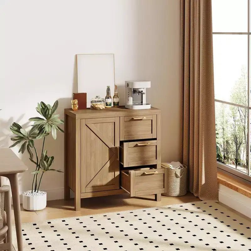 Cassettiera in legno con 3 cassetti per soggiorno, Noce