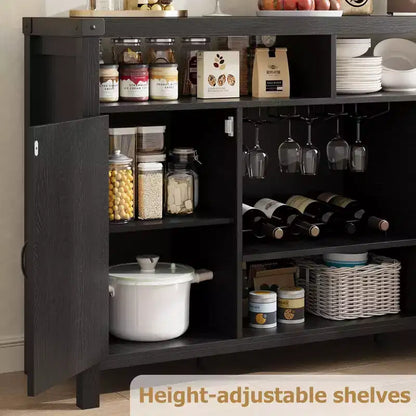 Mobile Bar da Cantina TROPOW Farmhouse, Mobile Bar con Cassetto in Rattan e Ripiani Regolabili, Credenza Liquori Bohemien con Porta Bottiglie per Cucina, Nero