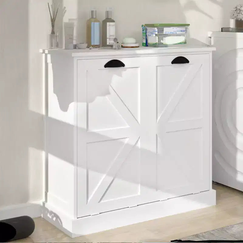 AndMakers Armadietto per biancheria bianco con 2 ante, 31,49 in. L x 13,77 in. P x 30,7 in. H