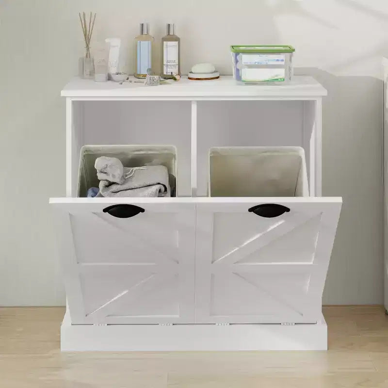 AndMakers Armadietto per biancheria bianco con 2 ante, 31,49 in. L x 13,77 in. P x 30,7 in. H