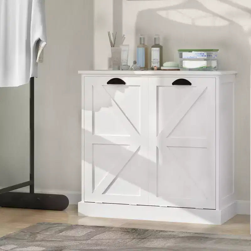 AndMakers Armadietto per biancheria bianco con 2 ante, 31,49 in. L x 13,77 in. P x 30,7 in. H