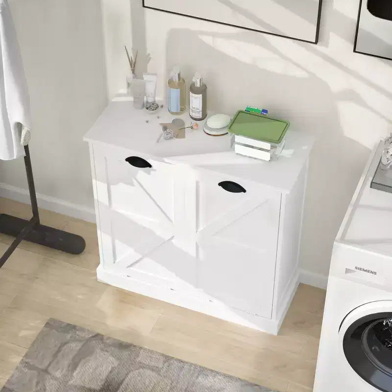 AndMakers Armadietto per biancheria bianco con 2 ante, 31,49 in. L x 13,77 in. P x 30,7 in. H