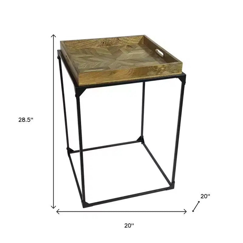 HomeRoots Tavolino con Struttura Quadrata in Legno Massello Naturale e Nero e Ferro 29