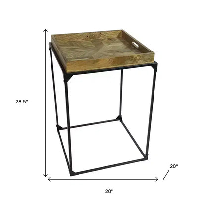 HomeRoots Tavolino con Struttura Quadrata in Legno Massello Naturale e Nero e Ferro 29