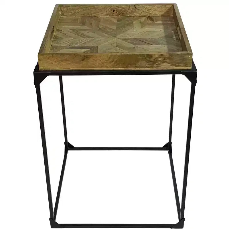 HomeRoots Tavolino con Struttura Quadrata in Legno Massello Naturale e Nero e Ferro 29