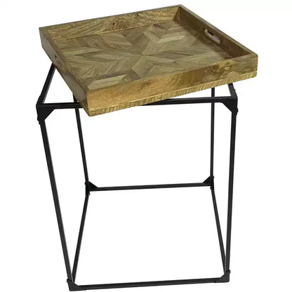HomeRoots Tavolino con Struttura Quadrata in Legno Massello Naturale e Nero e Ferro 29