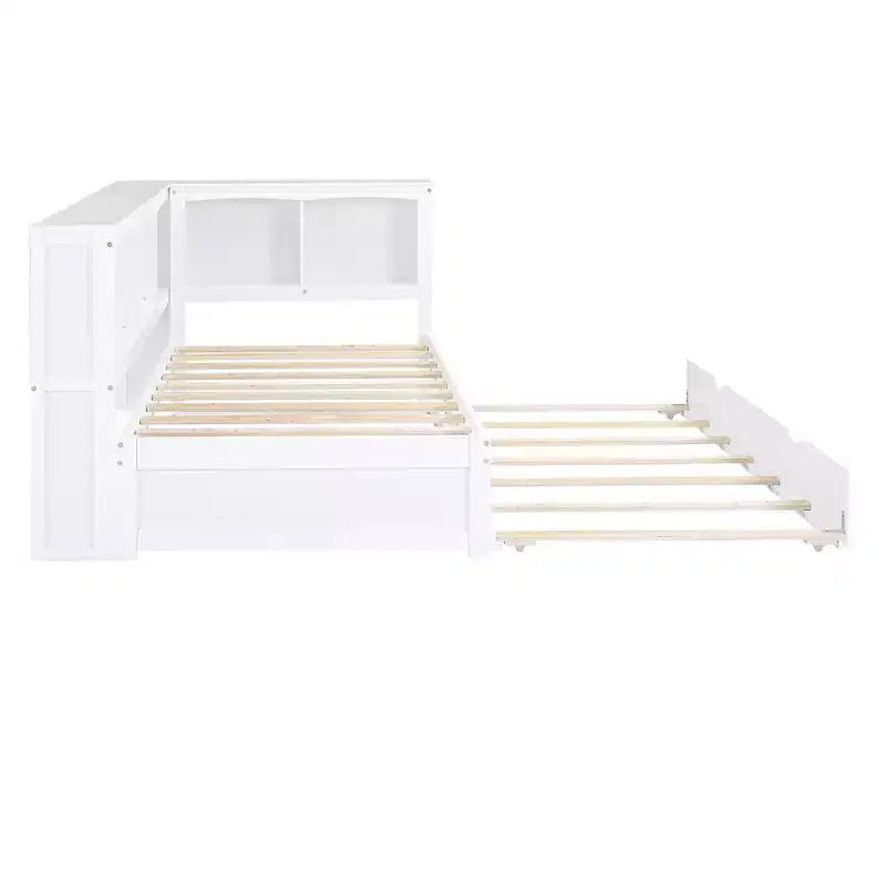 FAMYYT Letto a una piazza con rotelle salvaspazio, armadietti e porte USB, facile da montare, bianco