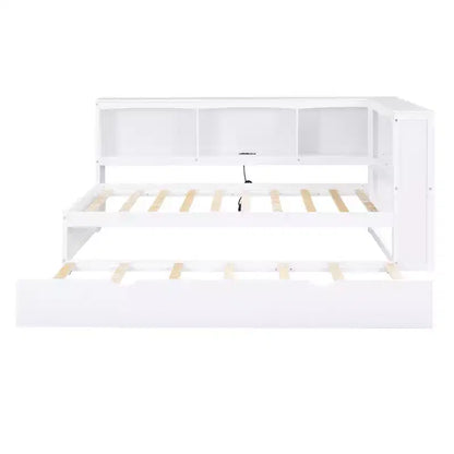 FAMYYT Letto a una piazza con rotelle salvaspazio, armadietti e porte USB, facile da montare, bianco