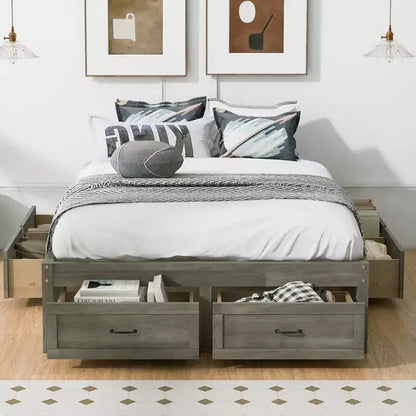 FAMYYT Full Size Wood Platform Bed With 6 Storage Drawers, Easy Assembly