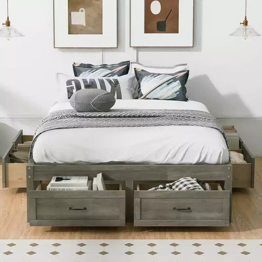FAMYYT Full Size Wood Platform Bed With 6 Storage Drawers, Easy Assembly