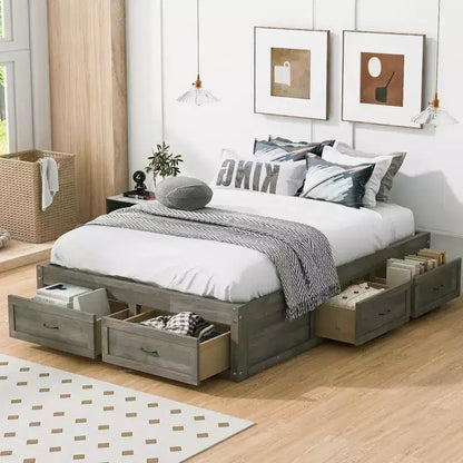 FAMYYT Letto Matrimoniale a Piattaforma in Legno con 6 Cassetti Contenitore, Facile da Montare
