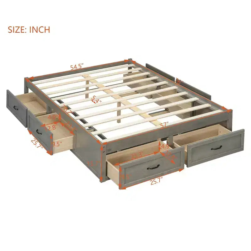 FAMYYT Letto Matrimoniale a Piattaforma in Legno con 6 Cassetti Contenitore, Facile da Montare