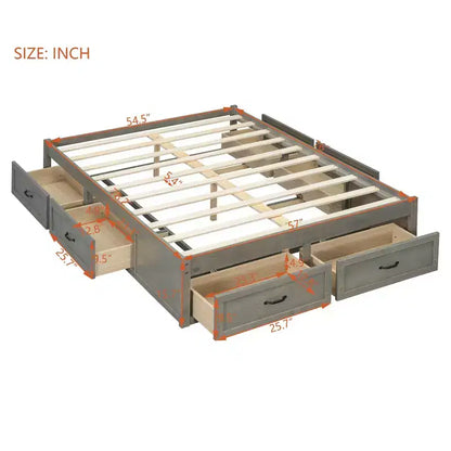 FAMYYT Letto Matrimoniale a Piattaforma in Legno con 6 Cassetti Contenitore, Facile da Montare