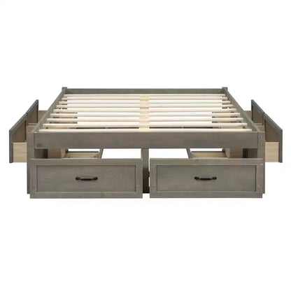 FAMYYT Letto Matrimoniale a Piattaforma in Legno con 6 Cassetti Contenitore, Facile da Montare