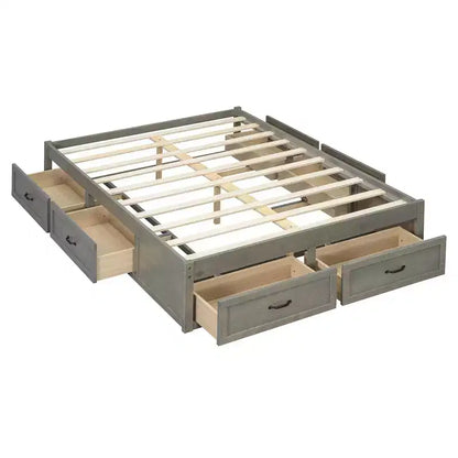 FAMYYT Letto Matrimoniale a Piattaforma in Legno con 6 Cassetti Contenitore, Facile da Montare