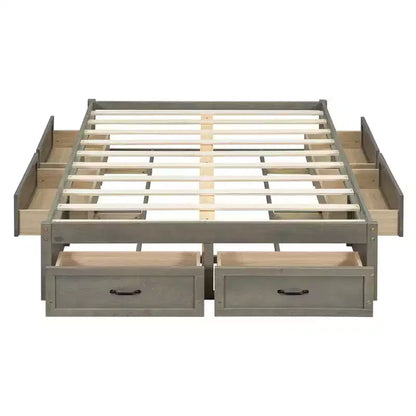 FAMYYT Letto Matrimoniale a Piattaforma in Legno con 6 Cassetti Contenitore, Facile da Montare