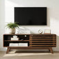 JVNOXK Mid Century Modern TV Stand with Storage, Slatted Sliding Door Media Console for Living Room