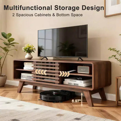 JVNOXK Mobile TV Moderno Mid-Century con Contenitore, Console Media con Anta Scorrevole a Stecche per Soggiorno