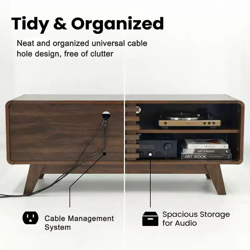 JVNOXK Mobile TV Moderno Mid-Century con Contenitore, Console Media con Anta Scorrevole a Stecche per Soggiorno