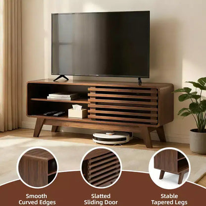 JVNOXK Mobile TV Moderno Mid-Century con Contenitore, Console Media con Anta Scorrevole a Stecche per Soggiorno