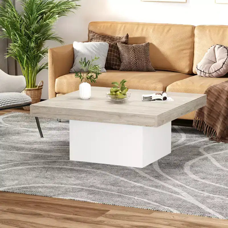 Tavolino da caffè quadrato, Centrotavola da salotto con luci a 16 colori, Design minimalista plug-in, per casa, ufficio, appartamento, sala lettura, Grigio