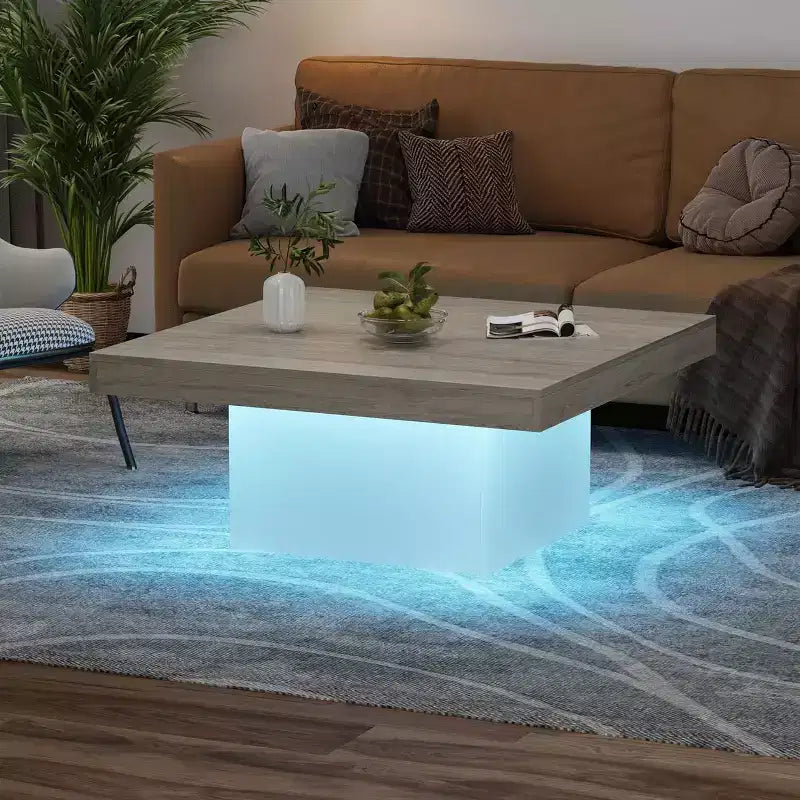 Tavolino da caffè quadrato, Centrotavola da salotto con luci a 16 colori, Design minimalista plug-in, per casa, ufficio, appartamento, sala lettura, Grigio