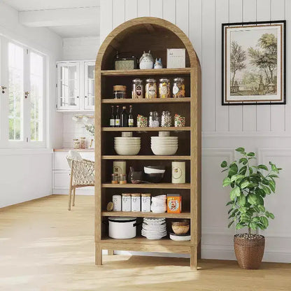 Libreria moderna ad arco, alta 180 cm con 7 ripiani regolabili. Organizzatore autoportante in legno per soggiorno, camera da letto o corridoio.