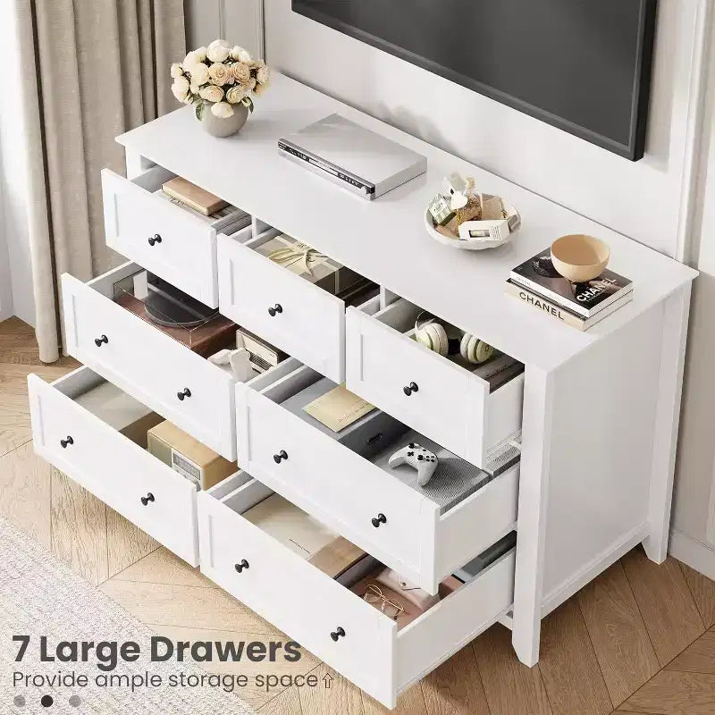 GustoWave Modern 54 Wide Cassettiera Grande a 7 Cassetti per Camera da Letto, Ingresso, Corridoio, Bianca
