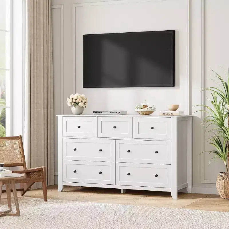 GustoWave Modern 54 Wide Cassettiera Grande a 7 Cassetti per Camera da Letto, Ingresso, Corridoio, Bianca