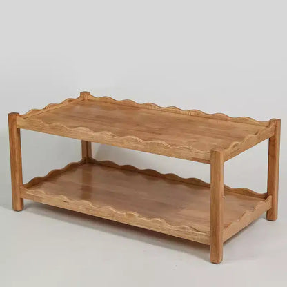 Tavolino da caffè GDFStudio Connie Modern 43 a 2 livelli in legno di caucciù con ripiano aperto