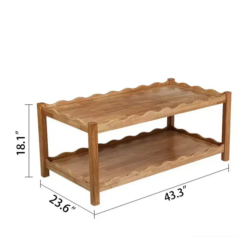 Tavolino da caffè GDFStudio Connie Modern 43 a 2 livelli in legno di caucciù con ripiano aperto