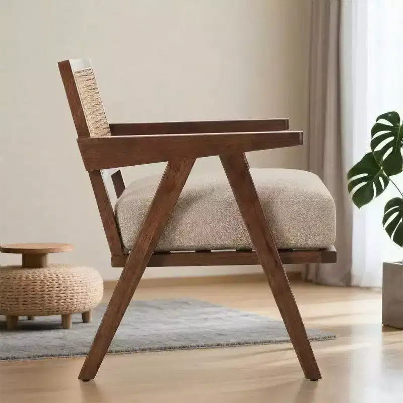 Set di 2 sedie moderne d'accento, sedie imbottite in rattan con braccioli e struttura in legno, decorazione per soggiorno, camera da letto e casa