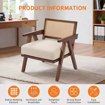 Set di 2 sedie moderne d'accento, sedie imbottite in rattan con braccioli e struttura in legno, decorazione per soggiorno, camera da letto e casa