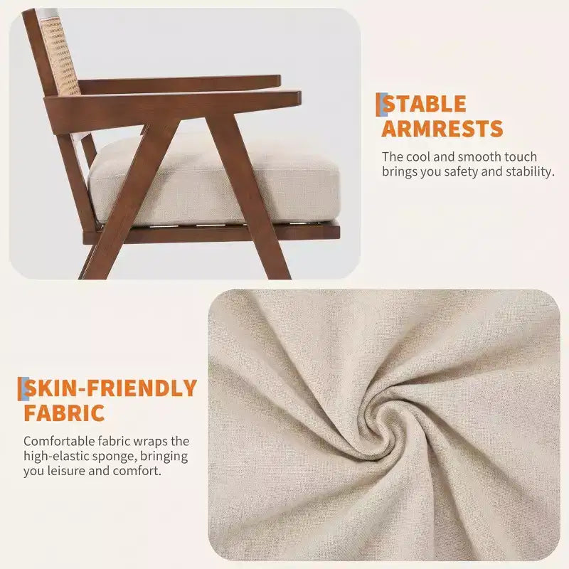 Set di 2 sedie moderne d'accento, sedie imbottite in rattan con braccioli e struttura in legno, decorazione per soggiorno, camera da letto e casa