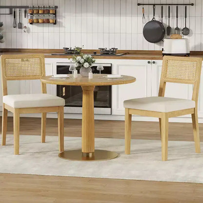 Set di 2 sedie da pranzo country francese, senza braccioli, con struttura in legno e schienale in rattan, seduta imbottita confortevole per cucina, ristorante o casa