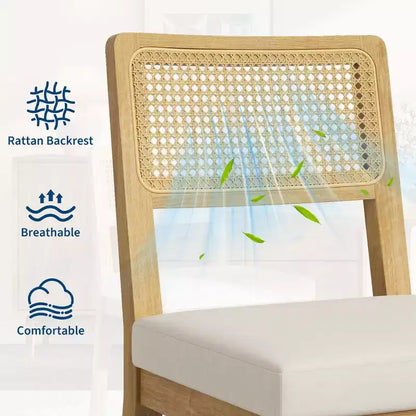 Set di 2 sedie da pranzo country francese, senza braccioli, con struttura in legno e schienale in rattan, seduta imbottita confortevole per cucina, ristorante o casa