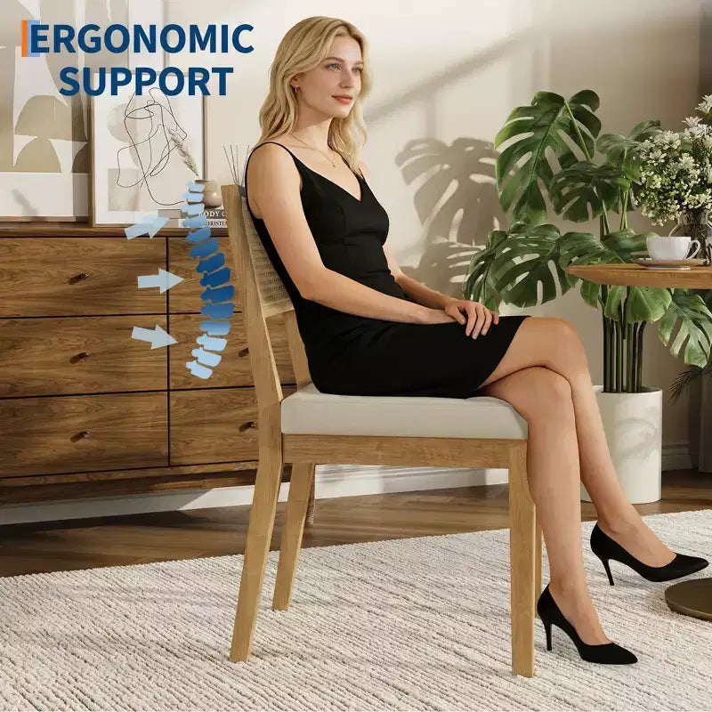 Set di 2 sedie da pranzo country francese, senza braccioli, con struttura in legno e schienale in rattan, seduta imbottita confortevole per cucina, ristorante o casa