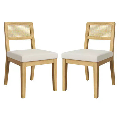 Set di 2 sedie da pranzo country francese, senza braccioli, con struttura in legno e schienale in rattan, seduta imbottita confortevole per cucina, ristorante o casa