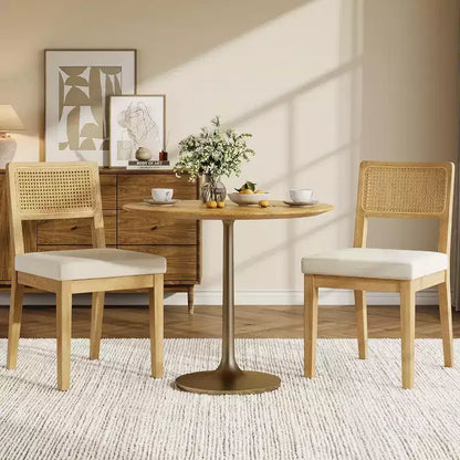 Set di 2 sedie da pranzo country francese, senza braccioli, con struttura in legno e schienale in rattan, seduta imbottita confortevole per cucina, ristorante o casa