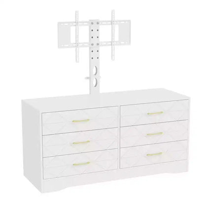 Mobile TV moderno con supporto regolabile per TV da 32-80 pollici, mobile contenitore a 6 cassetti, consolle multimediale, mobili per camera da letto e soggiorno