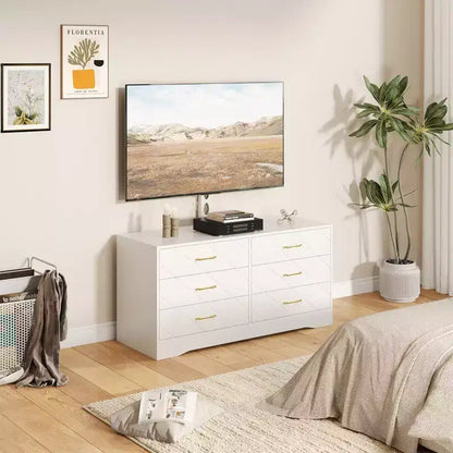 Mobile TV moderno con supporto regolabile per TV da 32-80 pollici, mobile contenitore a 6 cassetti, consolle multimediale, mobili per camera da letto e soggiorno