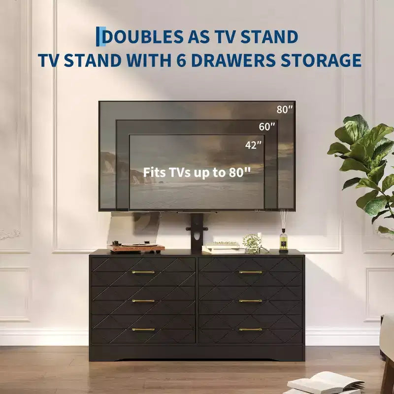Mobile TV moderno con supporto regolabile per TV da 32-80 pollici, mobile contenitore a 6 cassetti, consolle multimediale, mobili per camera da letto e soggiorno